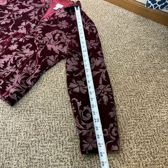 Chico's 2 Burgundy Velour Shimmer Filigree Button Blazer Pockets Lined Christmas - Picture 7 of 10